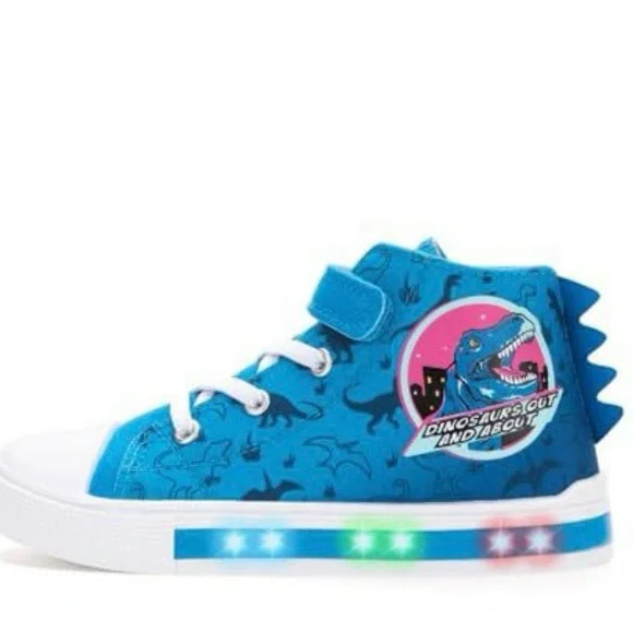 Kids Blue Dinosaur Light-Up Sneakers - Picture 1 of 5